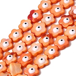 Коралловый Окрашенные естественных пресноводных стеклянные бусы нити, с эмалью, цветок с сглаза, коралл, 9.5~10.5x9.5~10.5x3.5~4 мм, отверстие : 0.5 мм, около 39~41 шт / нитка, 15.08~15.35'' (38.3~39 см)