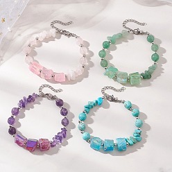 Mixed Stone 4Pcs Natural & Synthetic Mixed Gemstone Beaded Bracelets for Women, Round & Chip & Nuggets, 7.05 inch(17.9cm)