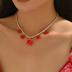 (123L) Белый крем непрозрачный блеск Элегантные латунные прозрачные кубические цирконии теннисная цепочка сердце цветок кулон нагрудник ожерелья для женщин, ежедневный подарок на вечеринку, золотые, огнеупорный кирпич, 14.17 дюйм (36 см)