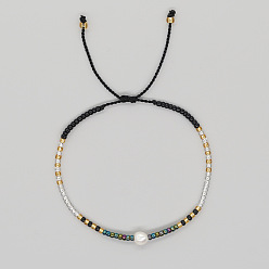 Серебро Браслеты из плетеного бисера в богемном стиле, украшенные стеклянными бусинами и искусственным жемчугом., Регулируемые браслеты из плетеного нейлонового шнура для женщин, серебряные, 11.02 дюйм (28 см)