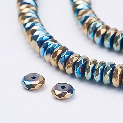 Blue Plated Electroplate Non-Magnetic Synthetic Hematite Beads Strands, Faceted, Rondelle, Blue Plated, 5x2mm, Hole: 0.8mm, about 198pcs/strand, 15.5 inch(39.5cm)