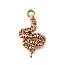 Pink 304 подвески из нержавеющей стали, с кубического циркония, змеиные чары, ионное покрытие (ip), золотые, розовые, 14x7.5x1.5 мм, отверстие : 1 мм