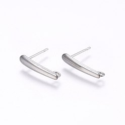 Stainless Steel Color Non-Tarnish 201 Stainless Steel Stud Earring Findings, with Loop and 304 Stainless Steel Pin, Rectangle, Stainless Steel Color, 15x3x1mm, Hole: 1.5mm, Pin: 0.8mm