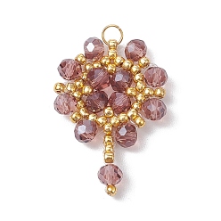 Сиена Подвески-цветы из стеклянных бусинок ручной работы, с 304 соединительным кольцом из нержавеющей стали и круглыми бусинами Toho, цвет охры, 30x20x4 мм, отверстие : 2.5 мм