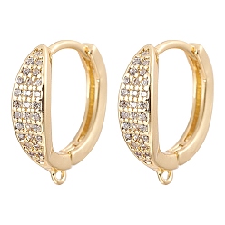 Настоящее золото 18K Латунные серьги-кольца из прозрачного кубического циркония, с горизонтальными петлями, реальный 18 k позолоченный, 15.5x13.5x4.5 мм, отверстие : 0.8 мм, штифты : 0.8 мм