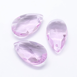 Бледно-Розовый Граненые подвески стекла, слеза, розовый жемчуг, 22x13x8.5 мм, отверстие : 1 мм