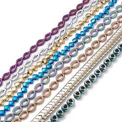Couleur Mélangete Perles et brins d'hématite synthétique non magnétique, plaqués par électrolyse, avec peinture de cuisson aux couleurs de l'arc-en-ciel, (rétention de la couleur pendant 1 an), forme mixte, couleur mixte, 6~13.5x6~12x3~10mm, Trou: 0.7~2mm, 28~85 pcs / chapelet