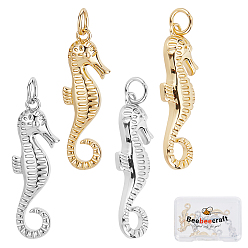 Real Gold Plated & Real Platinum Plated 8шт 2 цвета экологически чистые латунные подвески, с целью перехода в кольце, долговечный, морской конек, настоящее золото и платина, 26.5x9x3 мм, отверстие : 3.4 мм, 4 шт / цвет