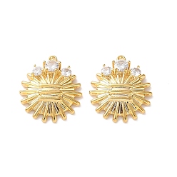 Real 18K Gold Plated Brass Micro Pave Clear Cubic Zirconia Pendants, Sunburst Charms, Real 18K Gold Plated, 20.5x17.5x4mm, Hole: 1.2mm