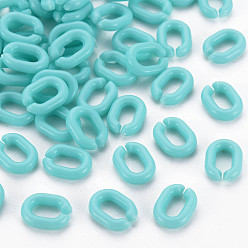 Cyan Opaque Acrylic Linking Rings, Quick Link Connectors, For Jewelry Chains Making, Oval, Cyan, 10x7.5x2.5mm, Hole: 3x5.5mm
