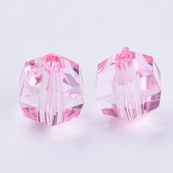 Pink Transparent Acrylic Beads, Faceted, Round, Pink, 6x5.5mm, Hole: 1.3mm, about 4500pcs/500g