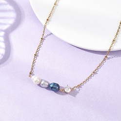 Синий Подвеска из окрашенного натурального культивированного пресноводного жемчуга и стеклянных бусин 304 ожерелье-цепочка из нержавеющей стали для женщин, золотые, синие, 15.55 дюйм (39.5 см)