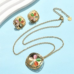 Золотой 304 ожерелья и серьги-гвоздики из нержавеющей стали с подвесками в виде цветка кошачий глаз для женщин, ионное покрытие (ip), золотые, 17.24 дюйм (438 мм)