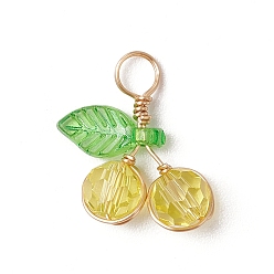 Светло-хаки Подвески из вишневого стекла, с медной проволокой светло-золотистого цвета и акрилом, граненый(32 граненый), светлый хаки, 16.5x15x5.5 мм, отверстие : 3.5 мм