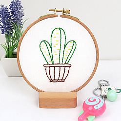 Cactus DIY Embroidery Starter Kits, including Embroidery Fabric & Thread, Needle, Embroidery Hoops, Instruction Sheet, Cactus, 184x184mm
