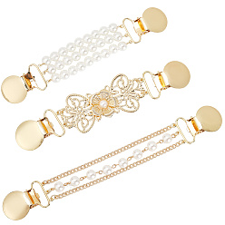 Золотой 3 шт. 3 стили зажимы для кардигана из сплава, зажимы воротника свитера, с абс пластмассовыми жемчужными бисером, золотые, 143~185 мм, 1 шт / стиль