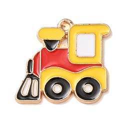 Yellow Alloy with Enamel Pendants, Train Charms, Golden, Yellow, 21.5x22x1mm, Hole: 1.6mm
