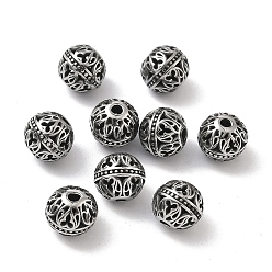 Античное Серебро Ретро 316 хирургические бусины из нержавеющей стали, круглый с листом, ручная полировка, античное серебро, 8 мм, отверстие : 1.5~1.8 мм