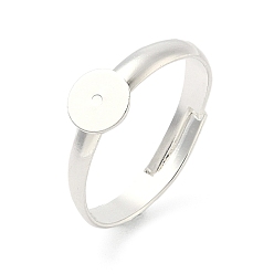 Посеребрённый Регулируемая латунные настройки площадку кольцо, пустой плоский круглый поднос для колец, стойки покрытие, долговечный, без свинца и без кадмия, 925 серебро покрытием, лоток : 6 мм, 3 мм, внутренний диаметр: 17 мм