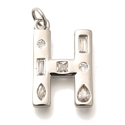 Letter H Латунные микропаве прозрачные подвески с фианитом, с целью перехода в кольце, без свинца и без кадмия, долговечный, стойки покрытие, письмо амулеты, платина, Письмо ч, 20.5x13x2.7 мм, Перейти кольцо: 5x1 мм, 3 mm внутреннего диаметра.