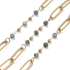 Серый 304 цепи из нержавеющей стали, ионное покрытие (ip), с бусинами из натурального окрашенного белого нефрита, реальный 18 k позолоченный, пайки, с катушкой, серые, 12x4x1 мм, около 32.81 футов (10 м) / рулон