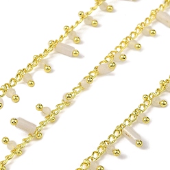 Лунный Камень Цепи из латунных звеньев ручной работы, с бусинами из натурального лунного камня, стеклянными бусинами и катушкой, долговечный, стойки покрытие, пайки, без свинца и без кадмия, реальный 18 k позолоченный, очарование: 5.5x2.5 мм