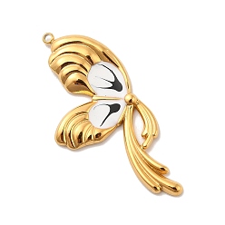 Черный 304 Подвески из нержавеющей стали с ионным покрытием (IP), с эмалью, бабочки прелести, реальный 18 k позолоченный, без кадмия, без никеля и без свинца, чёрные, 42x19.5x3 мм, отверстие : 1.4 мм