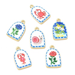 Mixed Color Printed Brass Pendants, Arch Charms, Rack Plating, Long-Lasting Plated, Lead Free & Cadmium Free, Real 18K Gold Plated, Mixed Color, 22.5x14.5x3.5mm, Hole: 1.5mm