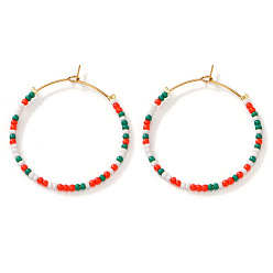 Зеленый Серьги-кольца из богемского стекла ручной работы, бокал шарма кольца, золотые, зелёные, 35x35 мм