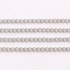 Нержавеющая Сталь Цвет Устойчивые к потускнению 304 цепи из нержавеющей стали, витые цепочки, с катушкой, пайки, цвет нержавеющей стали, 4x3x0.45 мм, около 82.02 футов (25 м) / рулон