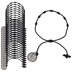 Черный 50шт. нейлоновые браслеты, Сплав с подвесками, античное серебро, плоско-круглые, чёрные, внутренний диаметр: 1~3-1/8 дюйм (2.5~8 см)