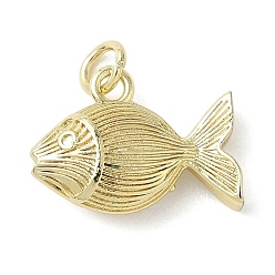 Настоящее золото 18K Латунные подвески, с целью перехода в кольце, рыба, реальный 18 k позолоченный, 13x17.5x5.5 мм, отверстие : 3 мм