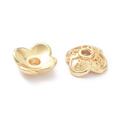 Plaqué 14K Or Véritable Chapeaux de perles en laiton 4-pétale, plaqué longue durée, fleur, réel 14 k plaqué or, 8x7x2.5mm, Trou: 1.4mm