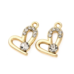 Золотой Подвески из сплава и страза, сердце, золотые, 13x17.5x4 мм, отверстие : 1.6 мм