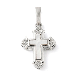 Платина Подвески из латуни с натуральными белыми ракушками, религия крест прелести, долговечный, без свинца и без кадмия, стойки покрытие, платина, 18.5x13x3.5 мм, отверстие : 3.5x6 мм