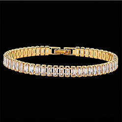 Claro Pulseras de tenis rectangulares de latón con circonitas cúbicas para mujer., dorado, Claro, 7.09 pulgada (18 cm)