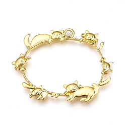 Золотой Подвески с открытой спиной, для diy уф смолы, эпоксидная смола, Прессованные цветочные украшения, овальные с кошкой, без кадмия, без никеля и без свинца, золотые, 41x52x3 мм, отверстие : 3 мм