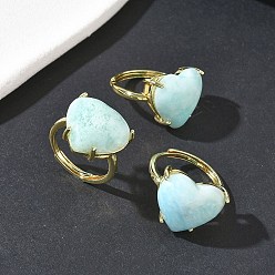 Золотой Кольца из натурального гемиморфита, сердце, с реечной обшивкой латунными выводами, золотые, 16.5x18 мм, внутренний диаметр: 18 мм