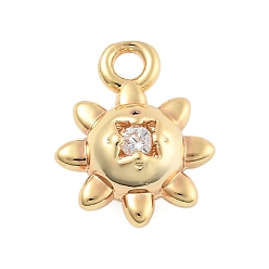Золотой Латунные микро проложить кубического циркония подвески, без кадмия, без никеля и без свинца, солнечные чары, золотые, 9.5x7.5x4 мм, отверстие : 1.2 мм