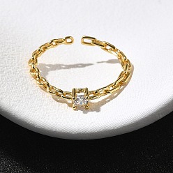 Круглые 925 открытые манжетные кольца из стерлингового серебра с паве из кубических цирконий, кабельные цепные кольца, круглые, внутренний диаметр: 18 мм, раунд: 3.5x3.5 мм.