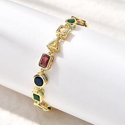 Настоящее золото 18K Браслеты из латуни с микропаве и фианитами для женщин, стойки покрытие, долговечный, без кадмия и без свинца, реальный 18 k позолоченный, 7-1/4 дюйм (18.5 см)