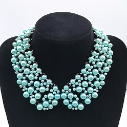 Бледно-бирюзовый Ожерелья-чокеры из пластика и искусственного жемчуга с круглыми бусинами, бледные бирюзовая, 15.75 дюйм (40 см)