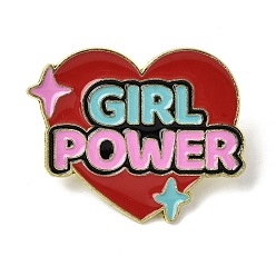 Сердце Эмалевые значки с надписью «Girl Power» для одежды женщин., золотые, сердце, 30x36.5 мм