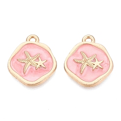 Pink Подвески из эмали и сплава, прелести морская звезда, золотые, розовые, 19~20x15~17x2~3 мм, отверстие : 1.5~1.8 мм