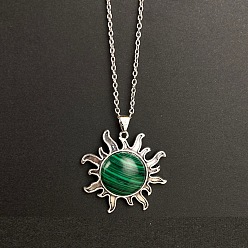 Малахит Синтетический малахитовый кулон в виде солнца, цепочка из сплава, винтажные ожерелья, платина, 19.69 дюйм (50 см)