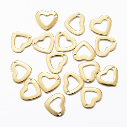 Golden 201 Stainless Steel Open Heart Charms, Cut-Out, Hollow, Golden, 10x11x1mm, Hole: 1mm