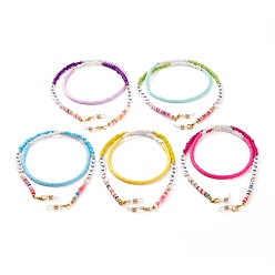 Mixed Color Rainbow Eyeglasses Chains, Neck Strap for Eyeglasses, with Polymer Clay Heishi Beads, Glass Seed Beads, Acrylic Beads and Rubber Loop Ends, Word Happy, Golden, Mixed Color, 25.19 inch(64cm)