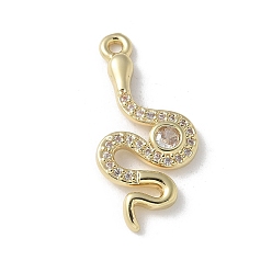 Настоящее золото 14K Латунные микропаве прозрачные подвески с фианитом, без кадмия, без никеля и без свинца, змеиные чары, реальный 14 k позолоченный, 24.5x11.5x2.5 мм, отверстие : 1.5 мм