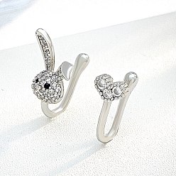 Платина Латунные кольца для носа с застежкой в форме сердца кролика и микропаве из прозрачного кубического циркония, платина, 15x10 мм и 13x5 мм, 2 шт / комплект