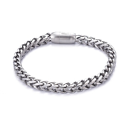 Stainless Steel Color Tarnish Resistant 304 Stainless Steel Wheat Chain Bracelets, with Magnetic Clasps, Stainless Steel Color, 8-7/8 inch(22.5cm)